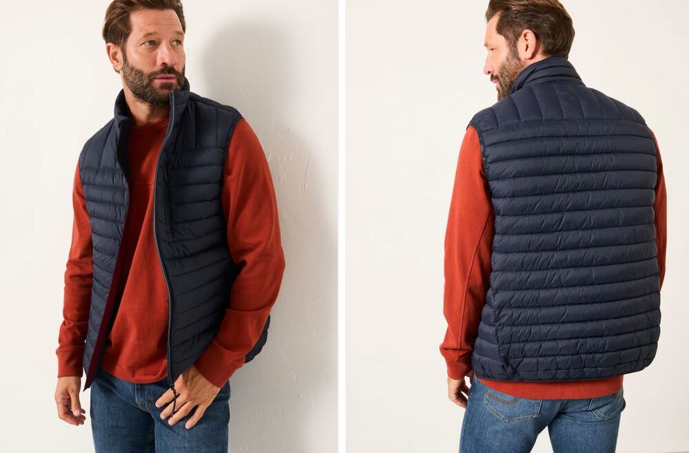 FatFace Dartmouth Navy Padded Gilet Quilted Puffer Vest Navy Blue Yellow L